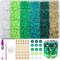 Green Clay Beads Kit – Heishi Beads, Clay Charms & Gold Spacers for Friendship Bracelets, Jewelry Making, Crafts, Concerts, Raves & Gifts